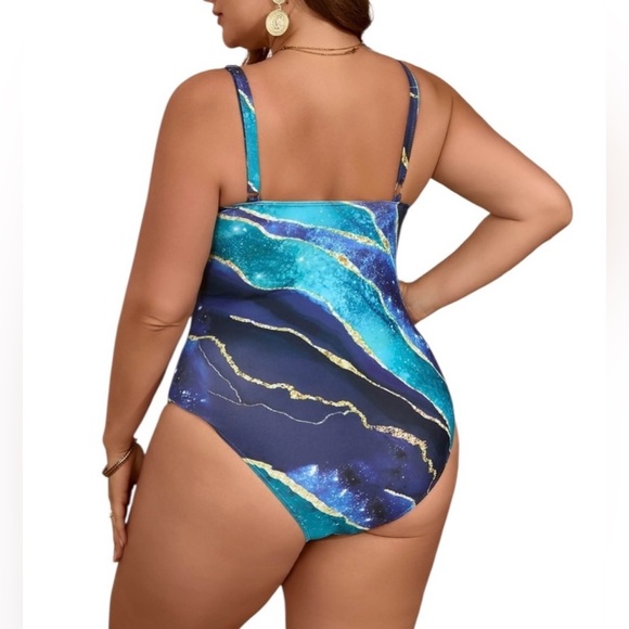 NEW, Blue/Teal Galaxy Print One-Piece Swimsuit, XL ☀️ - Picture 3 of 10